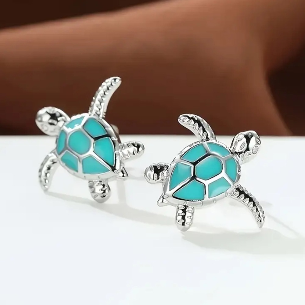 Silver and Blue Turtle Earrings